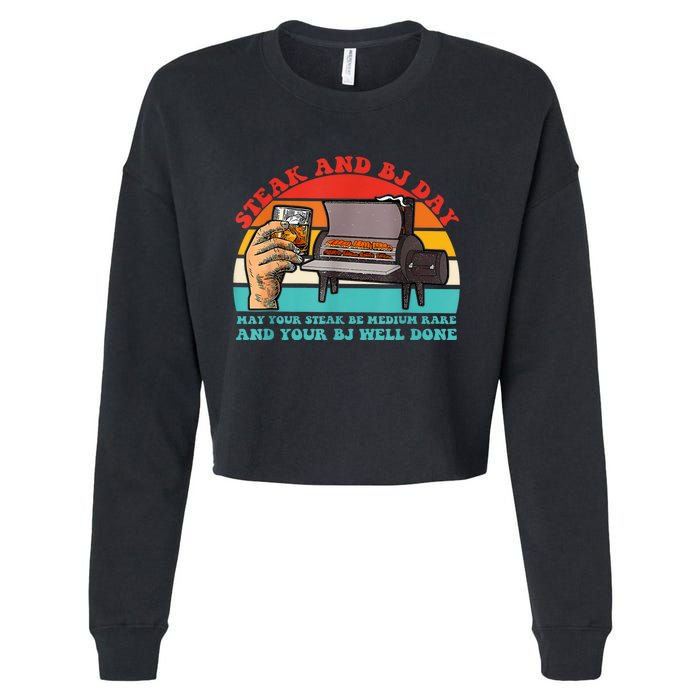 Steak And Bj Day Funny Retro Cropped Pullover Crew