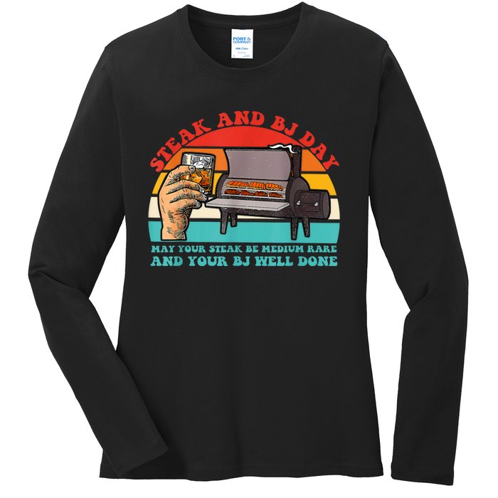 Steak And Bj Day Funny Retro Ladies Long Sleeve Shirt