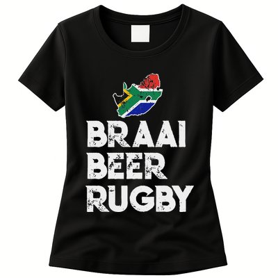 South African Braai Beer Rugby Flag Patriotic Womens T-Shirt