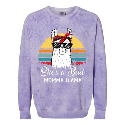 Shes A Bad Momma Llama Mama Retro Vintage Colorblast Crewneck Sweatshirt