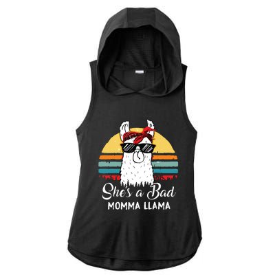 Shes A Bad Momma Llama Mama Retro Vintage Ladies PosiCharge Tri-Blend Wicking Draft Hoodie Tank