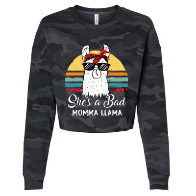 Shes A Bad Momma Llama Mama Retro Vintage Cropped Pullover Crew