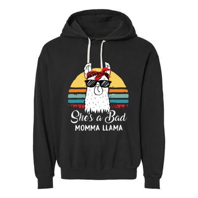 Shes A Bad Momma Llama Mama Retro Vintage Garment-Dyed Fleece Hoodie