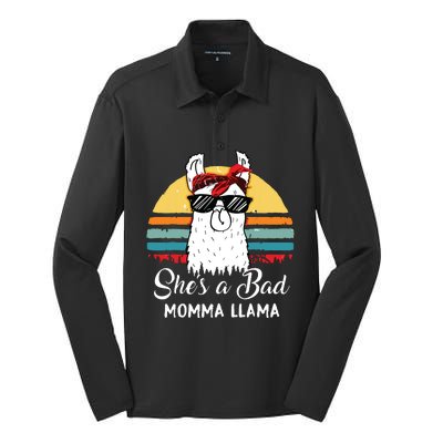 Shes A Bad Momma Llama Mama Retro Vintage Silk Touch Performance Long Sleeve Polo