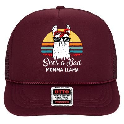 Shes A Bad Momma Llama Mama Retro Vintage High Crown Mesh Back Trucker Hat