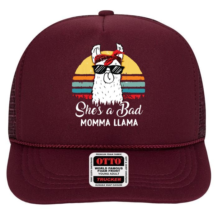 Shes A Bad Momma Llama Mama Retro Vintage High Crown Mesh Back Trucker Hat