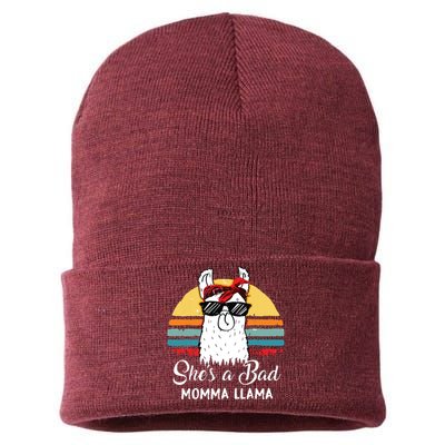 Shes A Bad Momma Llama Mama Retro Vintage Sustainable Knit Beanie