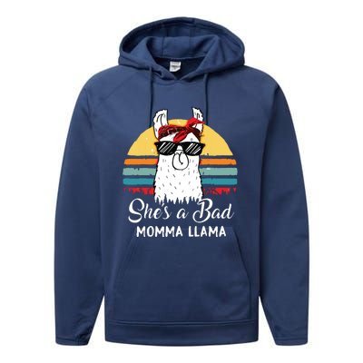 Shes A Bad Momma Llama Mama Retro Vintage Performance Fleece Hoodie