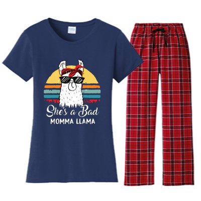 Shes A Bad Momma Llama Mama Retro Vintage Women's Flannel Pajama Set