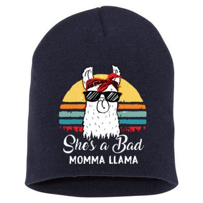 Shes A Bad Momma Llama Mama Retro Vintage Short Acrylic Beanie