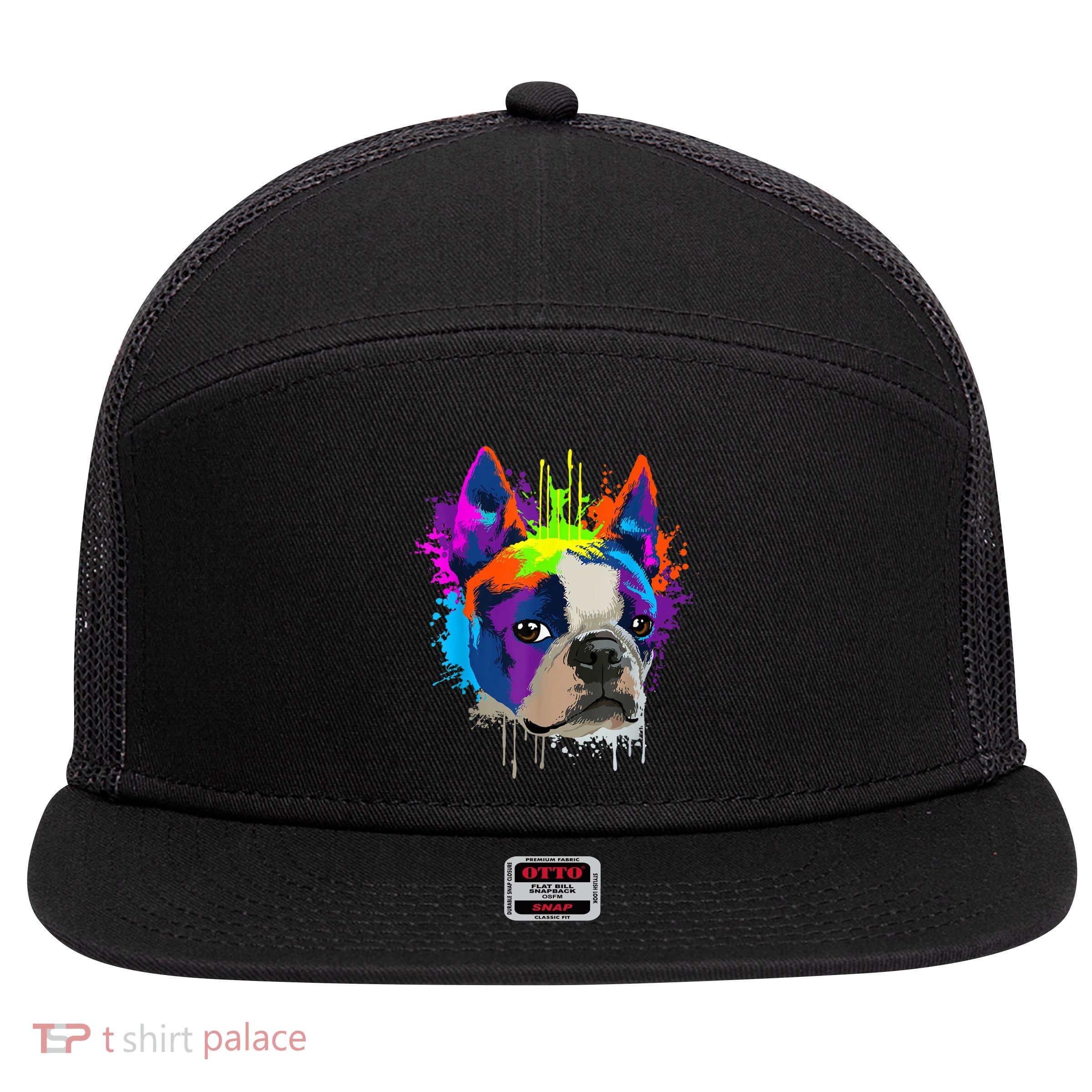 Splash Art Boston Terrier Dog Owner Gift Idea Dog 7 Panel Mesh Trucker Snapback Hat