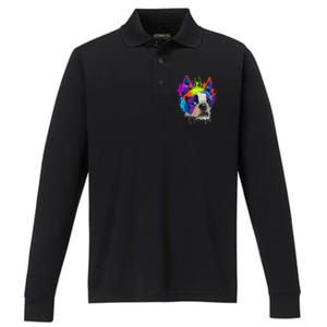 Splash Art Boston Terrier Dog Owner Gift Idea Dog Performance Long Sleeve Polo