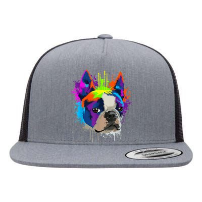 Splash Art Boston Terrier Dog Owner Gift Idea Dog Flat Bill Trucker Hat