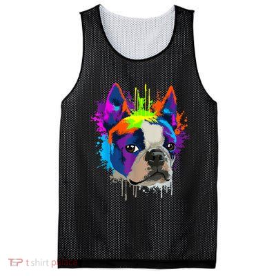 Splash Art Boston Terrier Dog Owner Gift Idea Dog Mesh Reversible Basketball Jersey Tank