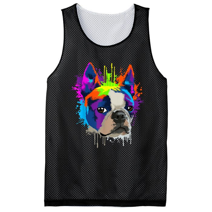 Splash Art Boston Terrier Dog Owner Gift Idea Dog Mesh Reversible Basketball Jersey Tank