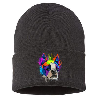 Splash Art Boston Terrier Dog Owner Gift Idea Dog Sustainable Knit Beanie