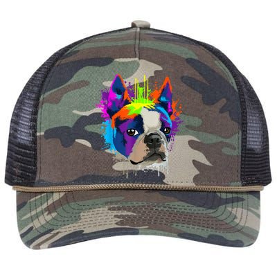 Splash Art Boston Terrier Dog Owner Gift Idea Dog Retro Rope Trucker Hat Cap