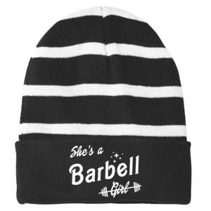 Shes A Barbell Striped Beanie with Solid Band