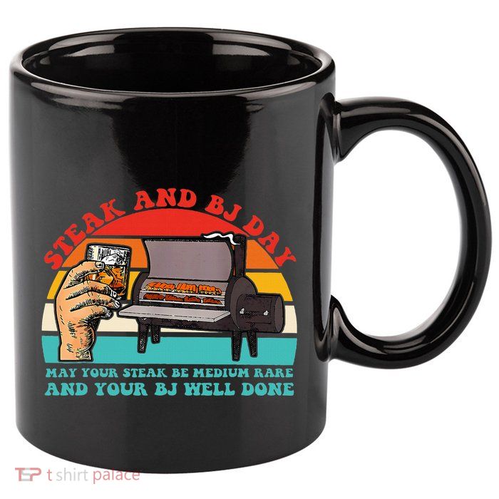 Steak And Bj Day Funny Retro 11oz C Handle Ceramic Mug