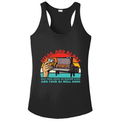 Steak And Bj Day Funny Retro Ladies PosiCharge Competitor Racerback Tank