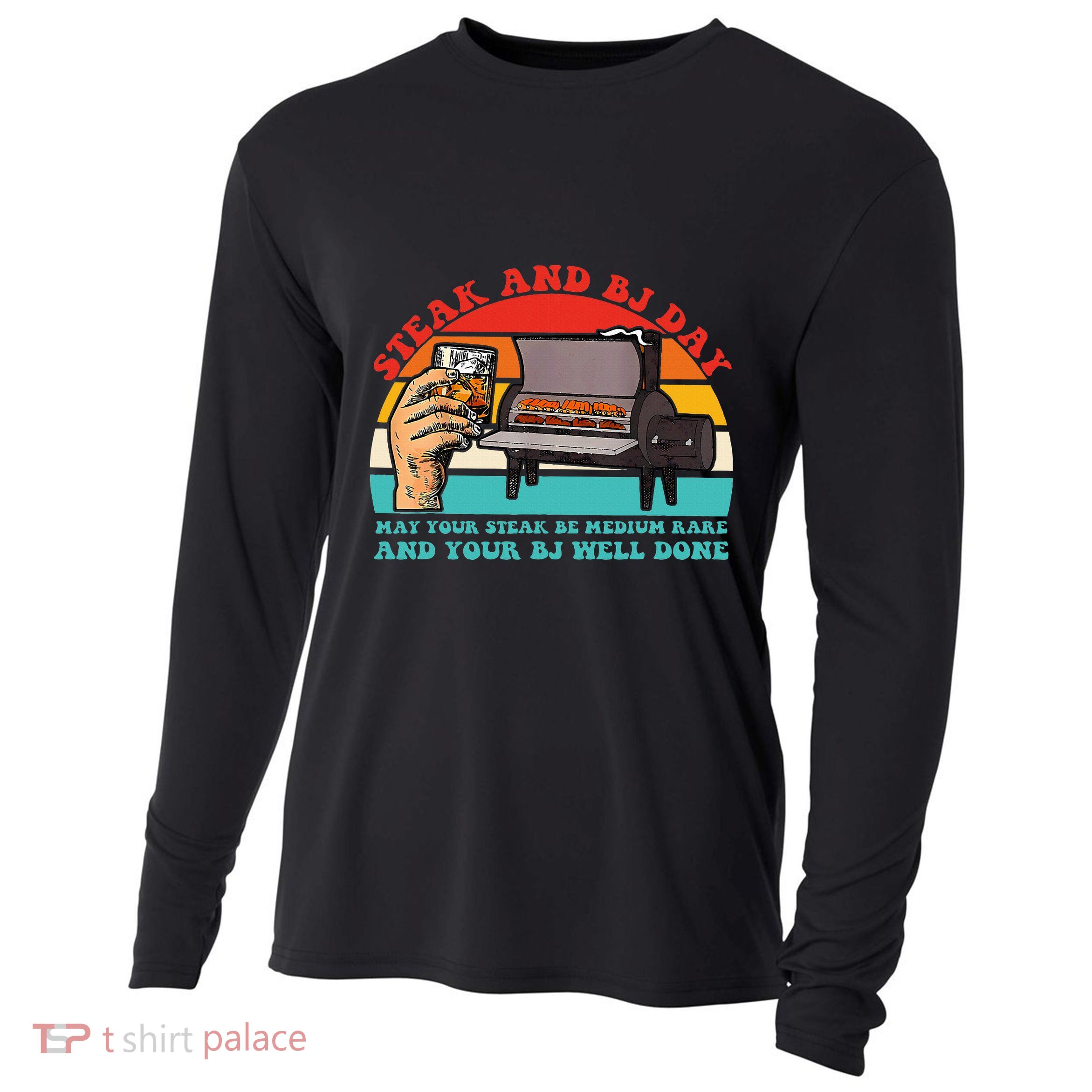 Steak And Bj Day Funny Retro Cooling Performance Long Sleeve Crew
