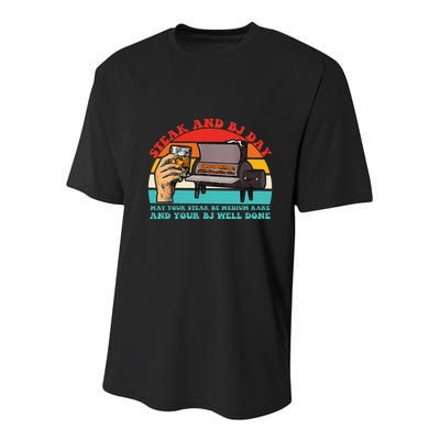 Steak And Bj Day Funny Retro Youth Performance Sprint T-Shirt
