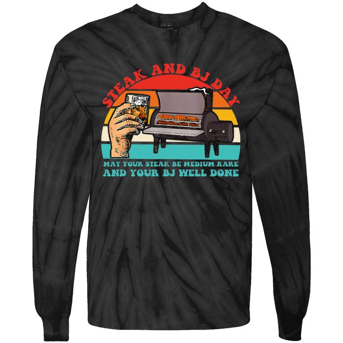 Steak And Bj Day Funny Retro Tie-Dye Long Sleeve Shirt