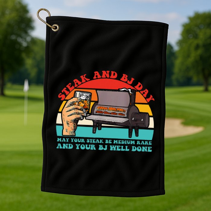 Steak And Bj Day Funny Retro Golf Towel