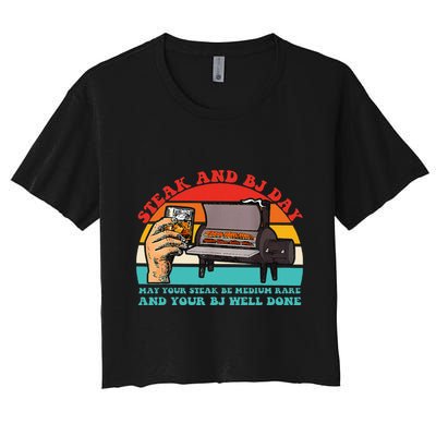 Steak And Bj Day Funny Retro Crop Top