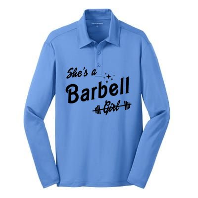 Shes A Barbell Girl Silk Touch Performance Long Sleeve Polo