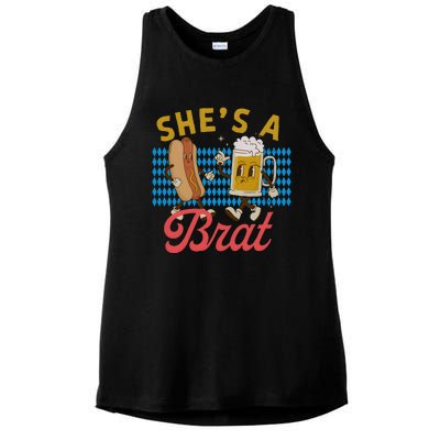 She’S A Brat Couples Oktoberfest Matching Drinking Team Ladies PosiCharge Tri-Blend Wicking Tank