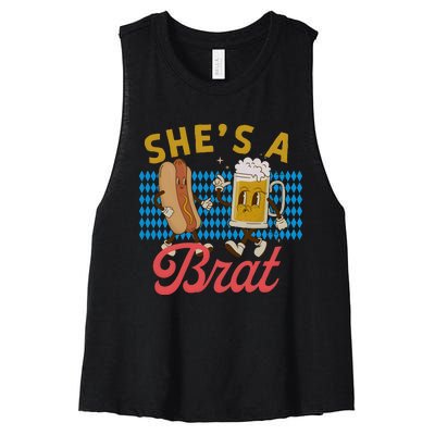 She’S A Brat Couples Oktoberfest Matching Drinking Team Women's Racerback Cropped Tank