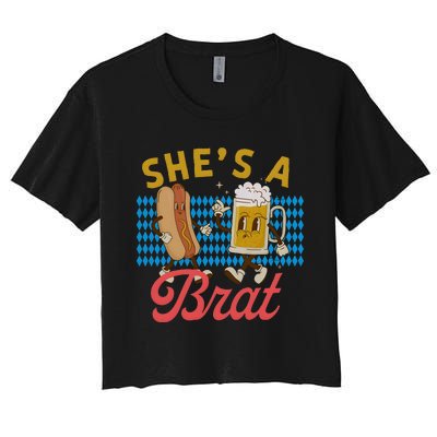 She’S A Brat Couples Oktoberfest Matching Drinking Team Women's Crop Top Tee