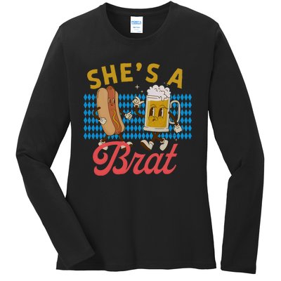 She’S A Brat Couples Oktoberfest Matching Drinking Team Ladies Long Sleeve Shirt