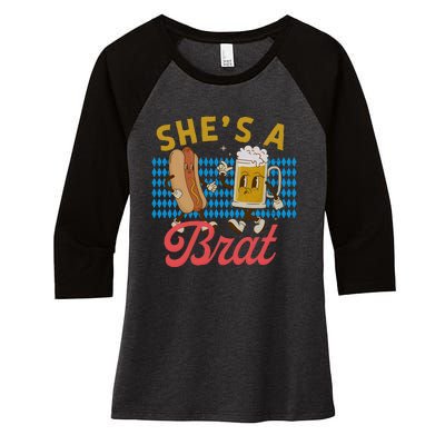 She’S A Brat Couples Oktoberfest Matching Drinking Team Women's Tri-Blend 3/4-Sleeve Raglan Shirt