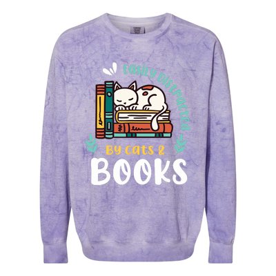 Saying About Books | Easily Distracted By Cats And Books Colorblast Crewneck Sweatshirt