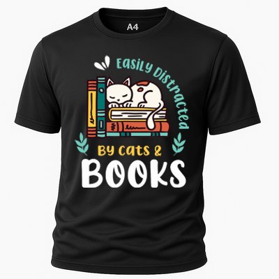 Saying About Books | Easily Distracted By Cats And Books Cooling Performance Crew T-Shirt