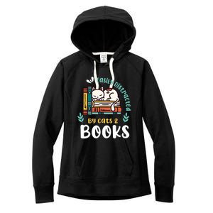 Saying About Books | Easily Distracted By Cats And Books Women's Fleece Hoodie