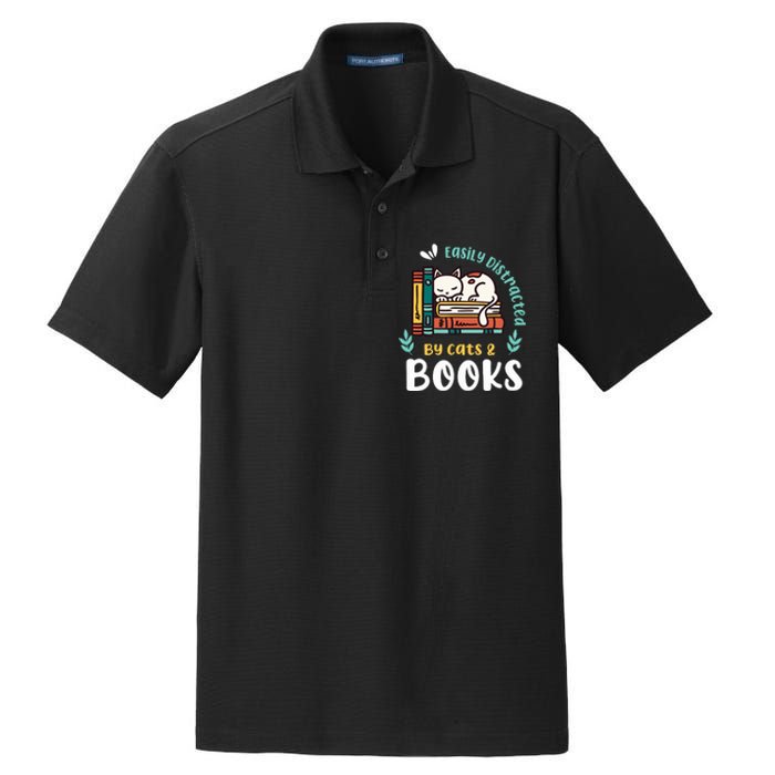 Saying About Books | Easily Distracted By Cats And Books Dry Zone Grid Polo