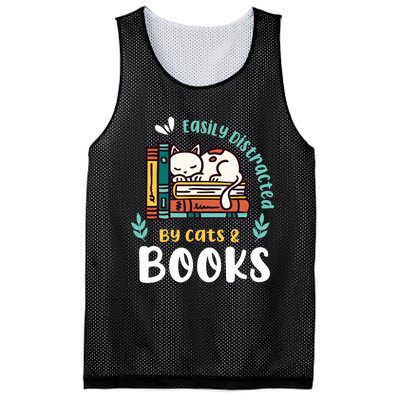 Saying About Books | Easily Distracted By Cats And Books Mesh Reversible Basketball Jersey Tank