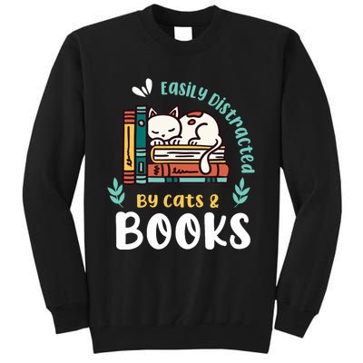 Saying About Books | Easily Distracted By Cats And Books Tall Sweatshirt