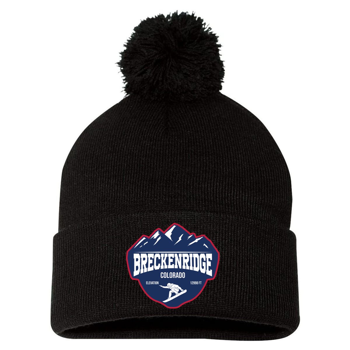 Ski At Breckenridge Colorado Pom Pom 12in Knit Beanie