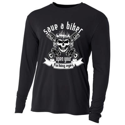 Save A Biker Open Your Fucking Eyes For Motorcycle Lovers Cooling Performance Long Sleeve Crew