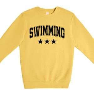 Swimming All Black Stars Classic Retro Varsity Text Premium Crewneck Sweatshirt