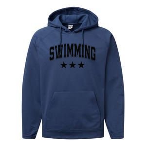 Swimming All Black Stars Classic Retro Varsity Text Performance Fleece Hoodie