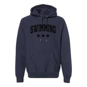 Swimming All Black Stars Classic Retro Varsity Text Premium Hoodie