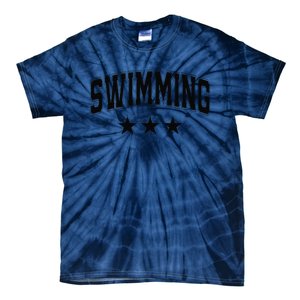 Swimming All Black Stars Classic Retro Varsity Text Tie-Dye T-Shirt