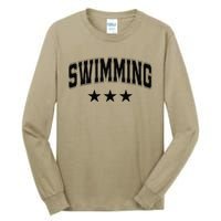 Swimming All Black Stars Classic Retro Varsity Text Tall Long Sleeve T-Shirt