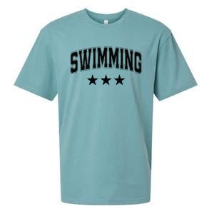 Swimming All Black Stars Classic Retro Varsity Text Sueded Cloud Jersey T-Shirt