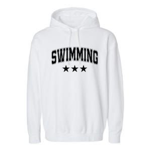 Swimming All Black Stars Classic Retro Varsity Text Garment-Dyed Fleece Hoodie